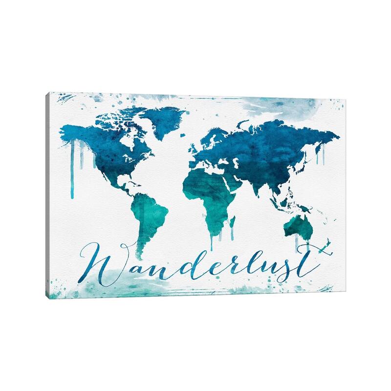 iCanvas "World Map Wanderlust Bluish Style" by WallDecorAddict Canvas